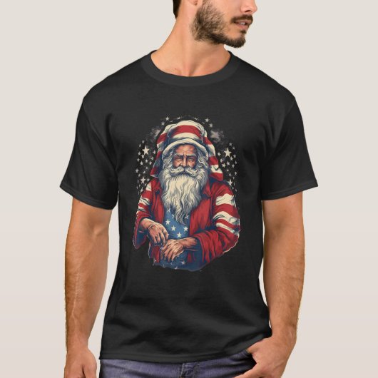 T-shirt 4th Of July US Flag Santa Claus 4 (Devant)