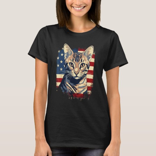 T-shirt 4th Of July US Flag Savannah Cat 1 (Devant)