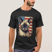 T-shirt 4th Of July US Flag Siamese Cat (Devant)