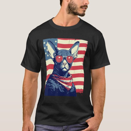 T-shirt 4th Of July US Flag Sphinx Cat (Devant)