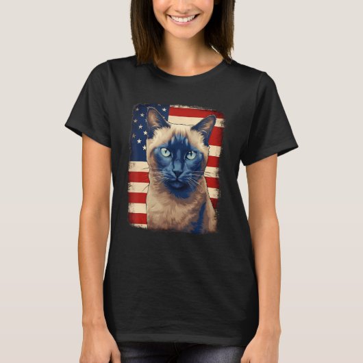 T-shirt 4th Of July US Flag Tonkinese Cat (Devant)