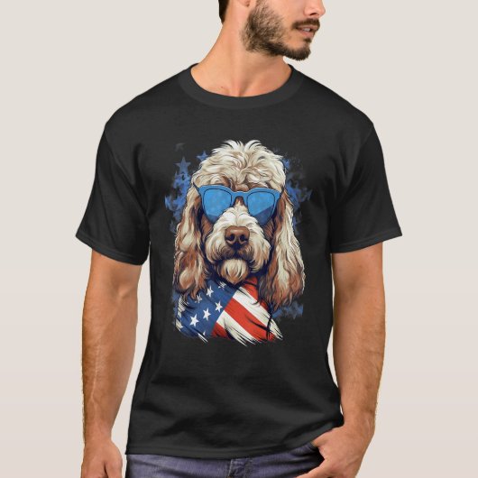 T-shirt 4th Of July US Flag Whoodle Dog (Devant)