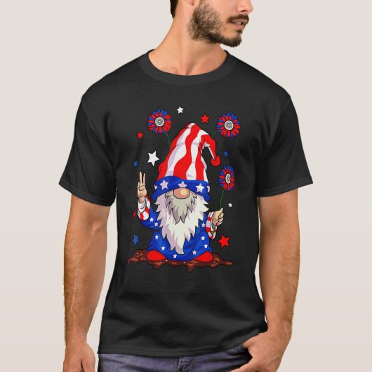 T-shirt 4th of July USA American Flag Gnomes Patriotic Men (Devant)