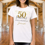 T-shirt 50 et fabuleux anniversaire Elegant Gold et Black<br><div class="desc">Ce chic script noir et or typographie,  50 et fabuleux t-shirt d'anniversaire de confetti étoiles or peut être personnalisé avec vos détails de fête d'anniversaire. Conçu par Thisisnotme©</div>