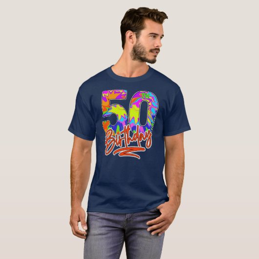 T-shirt 50e anniversaire 50 ans Hommes Femmes Tie Dye Part (Devant entier)