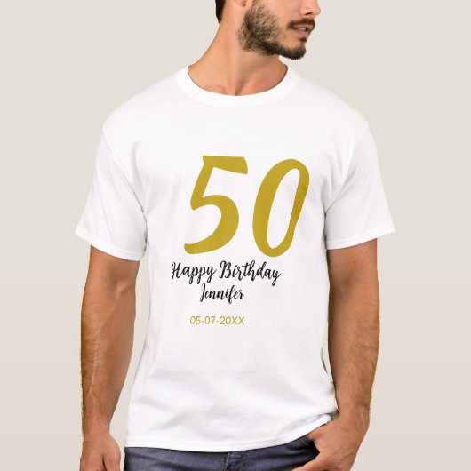 T-shirt 50e anniversaire ajouter nom date année noire modè (Devant)