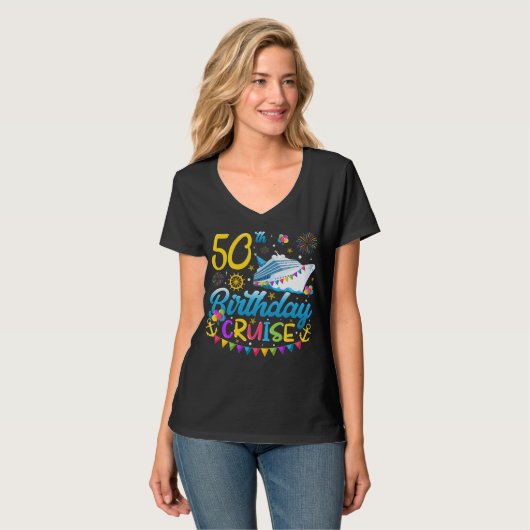 T-shirt 50e anniversaire Croisière B-Day Party Femmes V-Co (Devant entier)