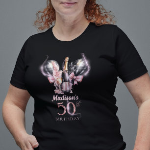 T-shirt 50e anniversaire de luxe Champagne noir rose