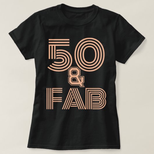 T-shirt 50e anniversaire Peach Fuzz "50 & Fab" noir élégan (Design devant)