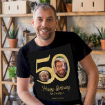 T-shirt 50e anniversaire photo nom personnalisé<br><div class="desc">Typographie audacieuse tendance 50 ans homme anniversaire drôle de modèle de t-shirt personnalisé avec 2 photos et script de style rétro moderne. Facile à customiser avec votre texte et vos images.</div>