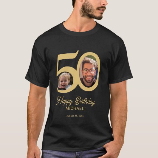 T-shirt 50e anniversaire photo nom personnalisé (Devant)