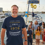 T-shirt 50th Birthday 1976 Ajouter Nom Blue Gold Legendary<br><div class="desc">50e anniversaire ajoutez votre nom Tshirt. Modifiez le nom et l'année avec le modèle fourni. Un magnifique T-shirt bleu d'anniversaire personnalisé. Plus de cadeaux et de fournitures de fête disponibles avec le design "légendaire" dans le magasin.</div>