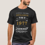 T-shirt 50th Birthday Ajouter le nom Année Légendaire Blac<br><div class="desc">50e anniversaire né. Ajoutez votre nom Tshirt. Modifiez le nom et l'année avec le modèle fourni. Un magnifique Tshirt d'anniversaire noir. Plus de cadeaux et de fournitures de fête disponibles avec le design "légendaire" dans le magasin.</div>