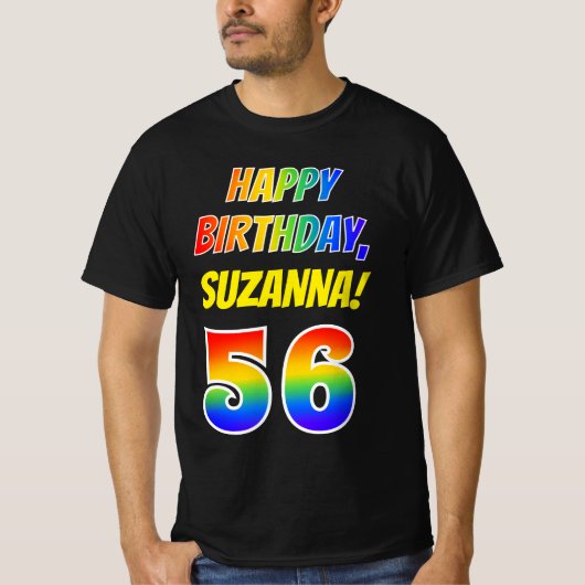T-shirt 56e anniversaire — Bold, Fun, Rainbow 56, Nom pers (Devant)