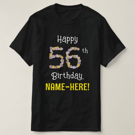 T-shirt 56e anniversaire : Fleurs florales Numéro "56" + N (Design devant)