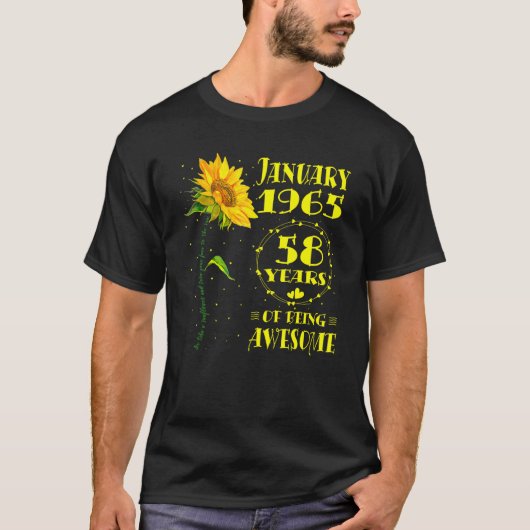 T-shirt 58e anniversaire 58 ans tournesol né janvier (Devant)