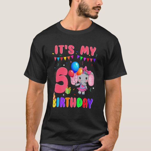 T-shirt 5 Ans 5e Anniversaire Eléphants Filles Awesome S (Devant)