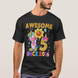 T-shirt 5 Ans 5E Anniversaire Unicorn Girl Awesome Sinc