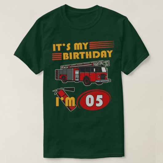 T-shirt 5 ans C'est mon anniversaire Camion d'incendie 5e  (Design devant)