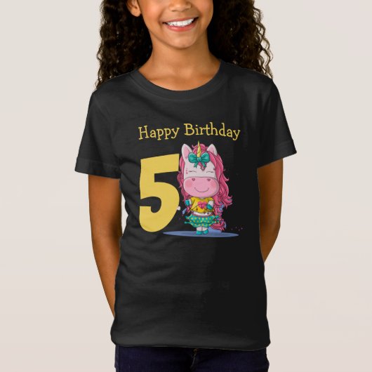 T-shirt 5 ans jaune Unicorne (Devant)