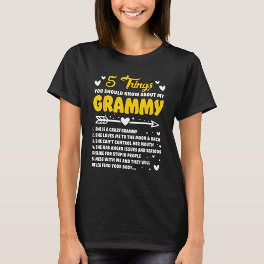 T-shirt 5 Choses Que Tu Devrais Savoir Sur Mon Grammy Amus (Devant)