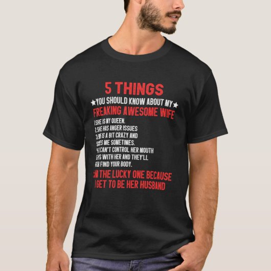 T-shirt 5 Choses Que Vous Devriez Savoir Sur Mon Freaking (Devant)