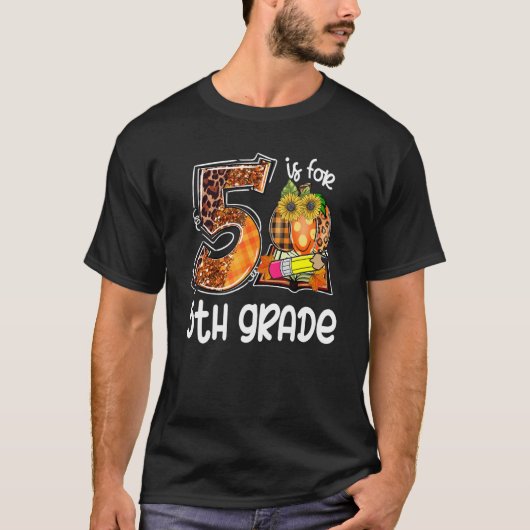 T-shirt 5 Is For 5th Grade Leopard Pumpkin Teacher Fall Th (Devant)