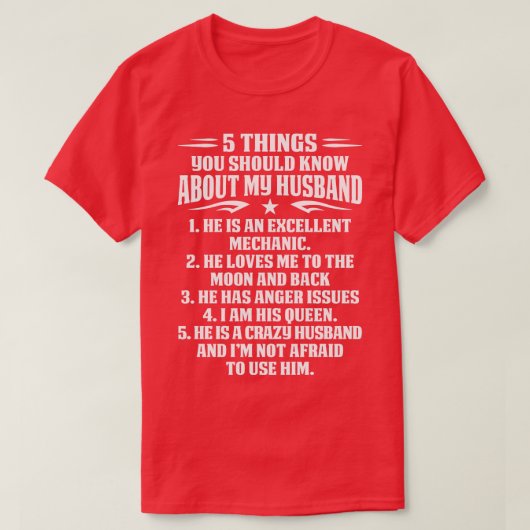 T-shirt 5 Things You Should Know About My Mechanic Husband (Design devant)