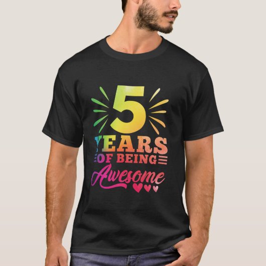 T-shirt 5Anniversaire Tie Dye 5 Anniversaire 5 fille année (Devant)