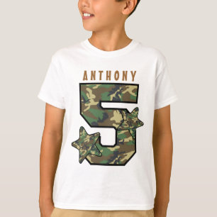 T-shirt 5e anniversaire Boy Camo and Stars Nom personnalis
