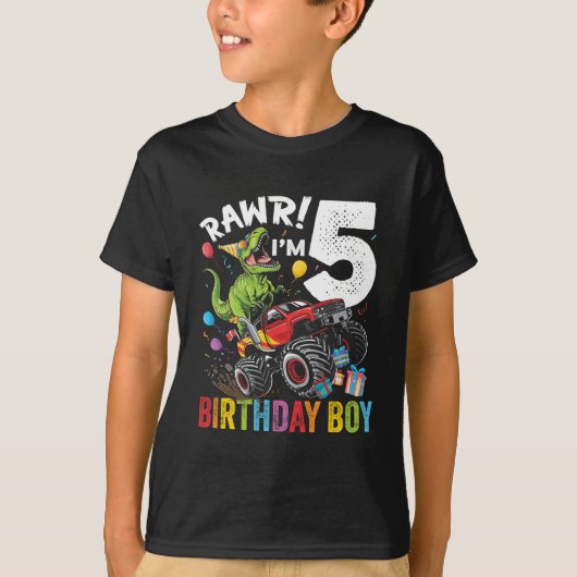 T-shirt 5e anniversaire Boy Dinosaur Monster Cadeau (Devant)
