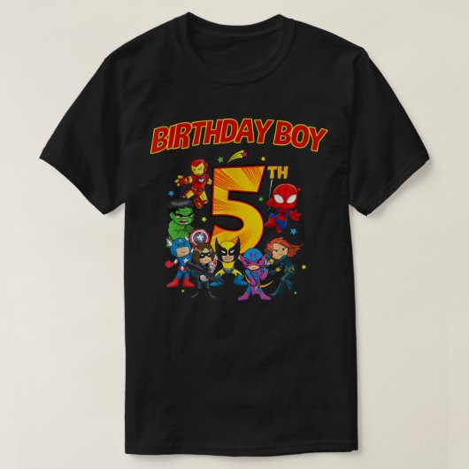 T-shirt 5e anniversaire Boy Superhero Super Heroes Par (Design devant)