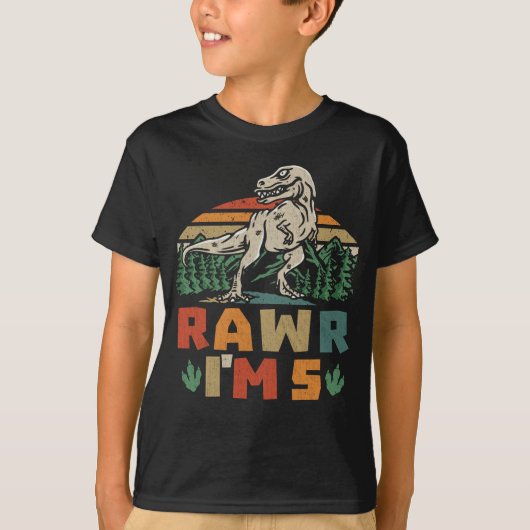 T-shirt 5e anniversaire Dinosaur T Rex Rawr I'm 5 For Boys (Devant)