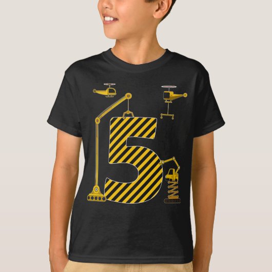 T-shirt 5e anniversaire Excavator Construction Véhicules P (Devant)