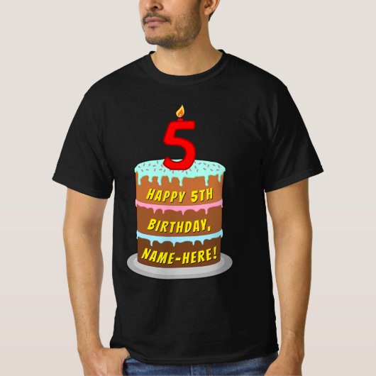 T-shirt 5e anniversaire — Fun Cake & Candle, avec nom pers (Devant)