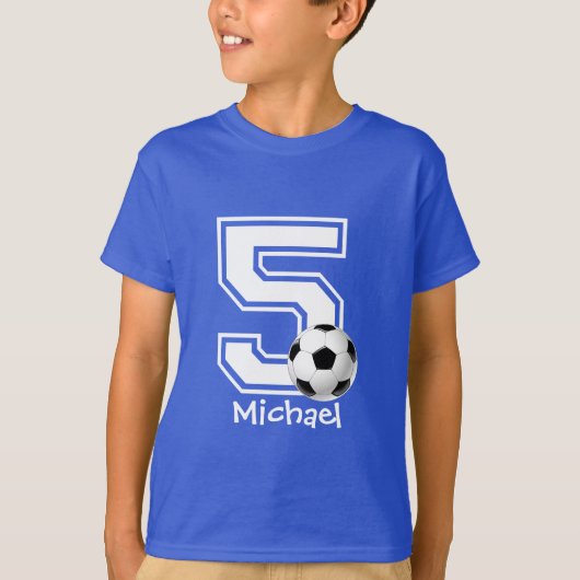 T-shirt 5e anniversaire garçon soccer personnalisé-2 (Devant)