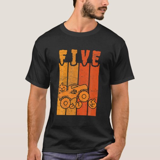 T-shirt 5e anniversaire Retro Citrouille Monster Camion Ha (Devant)