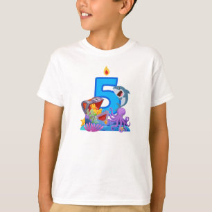 T-shirt 5e anniversaire thème océan requin et coffre au tr