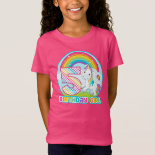 T-Shirt 5ème Licorne d'arc-en-ciel d'anniversaire - fille
