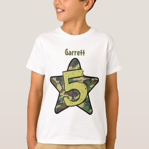 T-shirt 5ème Nom fait sur commande de Camo de garçon