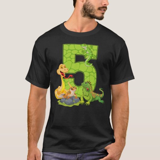 T-shirt 5th Birthday Snake Lizard Reptile 5 Year Old Birth (Devant)
