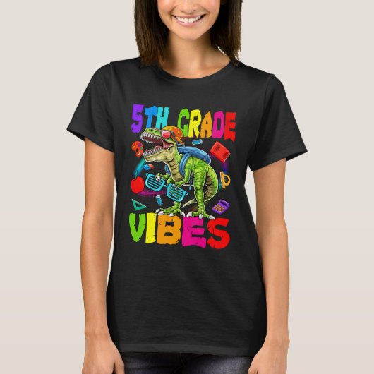 T-shirt 5th Grade Vibes Dinosaur Back To School (Devant)