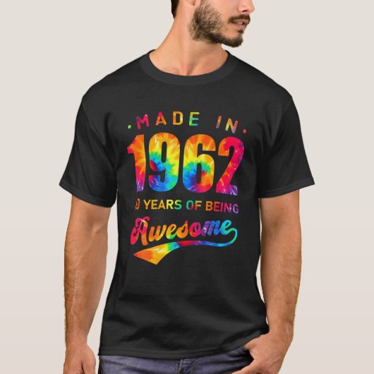 T-shirt 60 Ans 60E Anniversaire Tie Dye Fabriqué 1962 Homm (Devant)