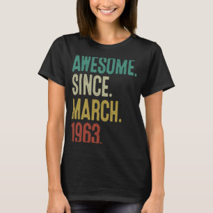 T-shirt 60 ans Vintage mars 1963 60e anniversaire