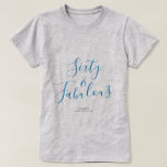 T-shirt 60 Fabuleux Blue Custom Name 60th Birthday Gift<br><div class="desc">Célébrez 60 ans de style avec ce tee-shirt 60e anniversaire moderne de nom personnalisé avec le texte soixante et fabuleux en élégant script bleu. Ajoutez simplement votre nom à ce t-shirt de célébration du 60e anniversaire. Un cadeau d'anniversaire parfait pour un enfant de 60 ans moderne, élégant et élégant. Conçu...</div>