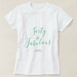 T-shirt 60 Fabuleux Green Custom Name 60th Birthday Gift<br><div class="desc">Célébrez 60 ans de style avec ce tee-shirt 60ème anniversaire moderne de nom personnalisé avec le texte 60 et sassy en élégante calligraphie manuscrite verte. Ajoutez simplement votre nom à ce t-shirt de célébration du 60e anniversaire. Un cadeau d'anniversaire parfait pour un enfant de 60 ans moderne, élégant et élégant....</div>