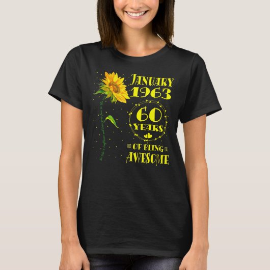 T-shirt 60e anniversaire 60 ans tournesol né janvier (Devant)