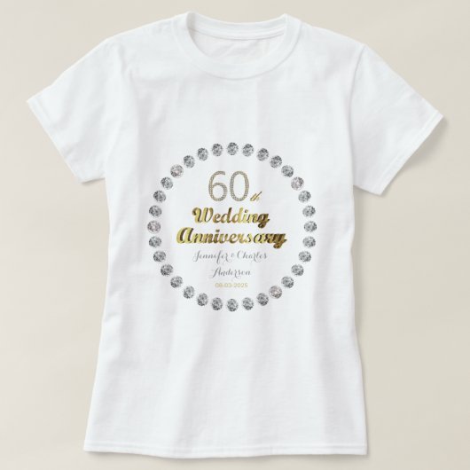 T-shirt 60e Anniversaire du Mariage diamant Typographie de (Design devant)