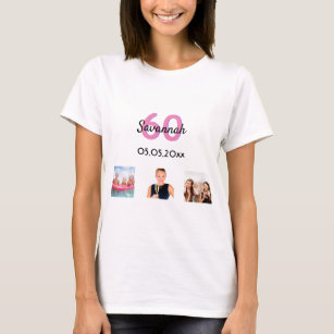 T-shirt 60e anniversaire photo rose nom femme