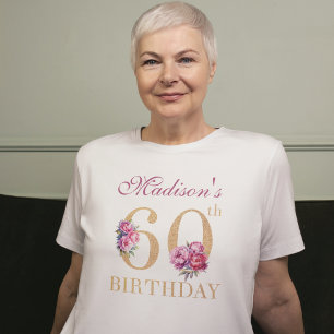 T-shirt 60e anniversaire Pink Peonies Gold Parties scintil